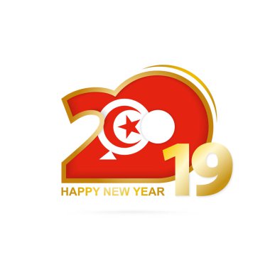 Yıl 2019 Tunus bayrak desenli. Mutlu yeni yıl tasarım. Vektör çizim.