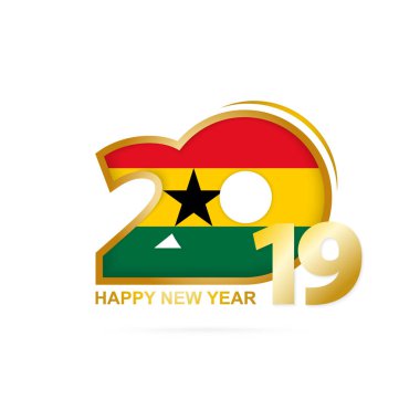 Yıl 2019 Gana bayrak desenli. Mutlu yeni yıl tasarım. Vektör çizim.