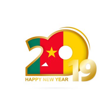 Yıl 2019 Kamerun bayrağı desenli. Mutlu yeni yıl tasarım. Vektör çizim.