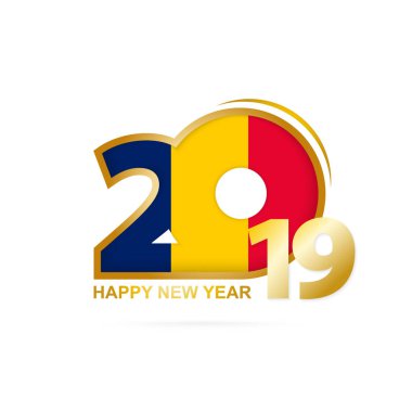 Yıl 2019 Chad bayrak desenli. Mutlu yeni yıl tasarım. Vektör çizim.