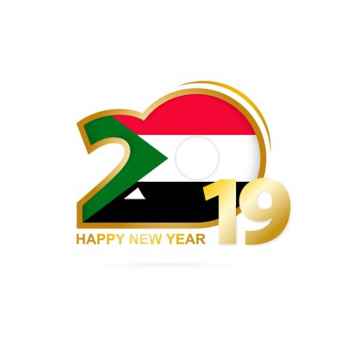 Yıl 2019 Sudan bayrak desenli. Mutlu yeni yıl tasarım. Vektör çizim.