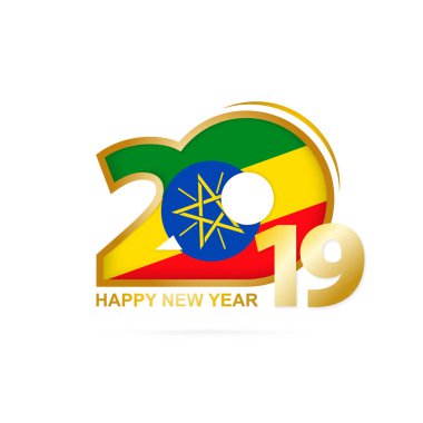 Yıl 2019 Etiyopya bayrak desenli. Mutlu yeni yıl tasarım. Vektör çizim.