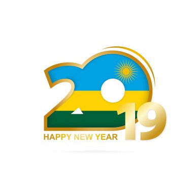 Yıl 2019 Ruanda bayrak desenli. Mutlu yeni yıl tasarım. Vektör çizim.