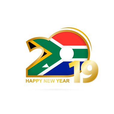 Yıl 2019 Güney Afrika bayrak desenli. Mutlu yeni yıl tasarım. Vektör çizim.