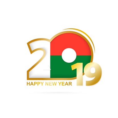 Yıl 2019 Madagaskar bayrak desenli. Mutlu yeni yıl tasarım. Vektör çizim.
