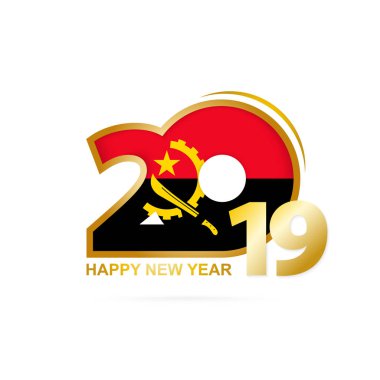 Yıl 2019 Angola bayrağı desenli. Mutlu yeni yıl tasarım. Vektör çizim.