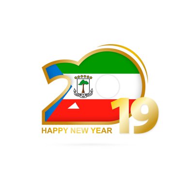 Yıl 2019 Ekvator Ginesi bayrak desenli. Mutlu yeni yıl tasarım. Vektör çizim.