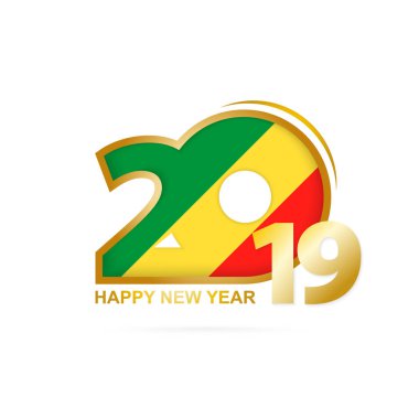 Yıl 2019 Kongo bayrak desenli. Mutlu yeni yıl tasarım. Vektör çizim.