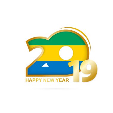 Yıl 2019 Gabon bayrak desenli. Mutlu yeni yıl tasarım. Vektör çizim.