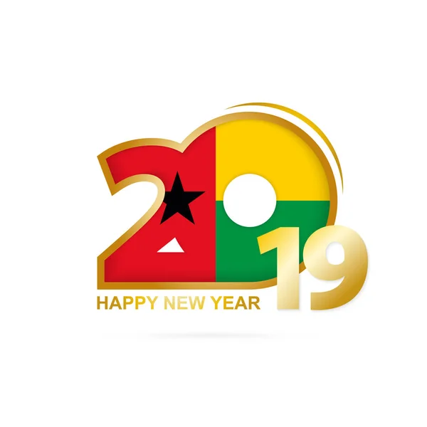年2019与几内亚比绍旗子样式 新年快乐的设计 矢量插图 — 图库矢量图片