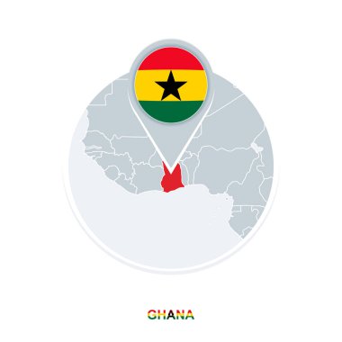 Ghana map and flag, vector map icon with highlighted Ghana clipart