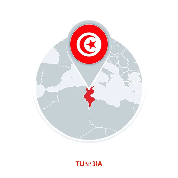 Tunisenkarte Und Fahne Vektorkartensymbol Mit Hervorgehobener Tunisenkarte — Stockvektor