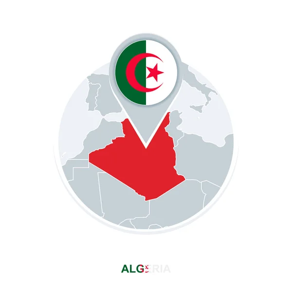 Karta Över Algeriet Och Flagga Vektor Karta Med Markerad Algeriet — Stock vektor