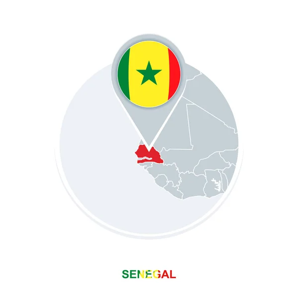 Mappa Bandiera Del Senegal Icona Della Mappa Vettoriale Con Evidenziata — Vettoriale Stock