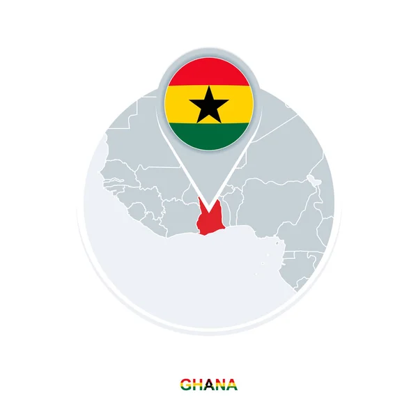 Ghana Mapa Bandera Icono Del Mapa Vectorial Con Ghana Resaltado — Archivo Imágenes Vectoriales
