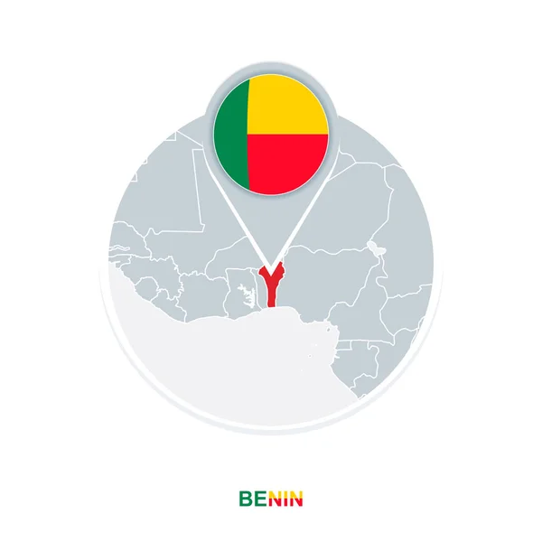 Karta Över Benin Och Flagga Vektor Karta Med Markerad Benin — Stock vektor