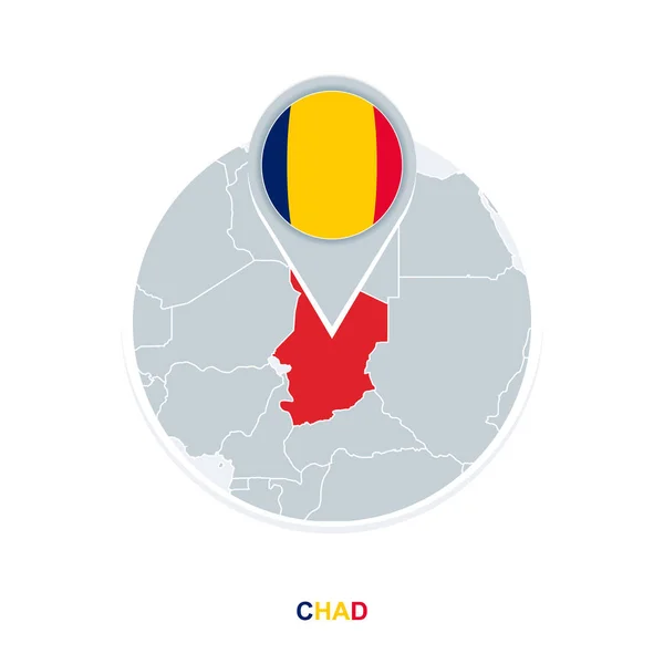Chad Karte Und Fahne Vektorkarte Symbol Mit Hervorgehobenem Chad — Stockvektor