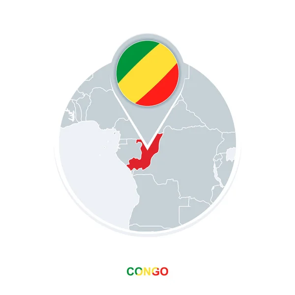 コンゴの地図と国旗 ベクトル地図アイコンを強調表示されたコンゴ — ストックベクタ