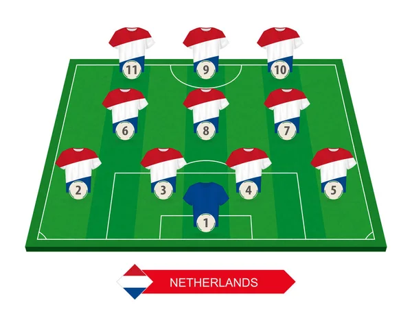 Países Bajos Alineación Del Equipo Fútbol Campo Fútbol Para Competición — Vector de stock