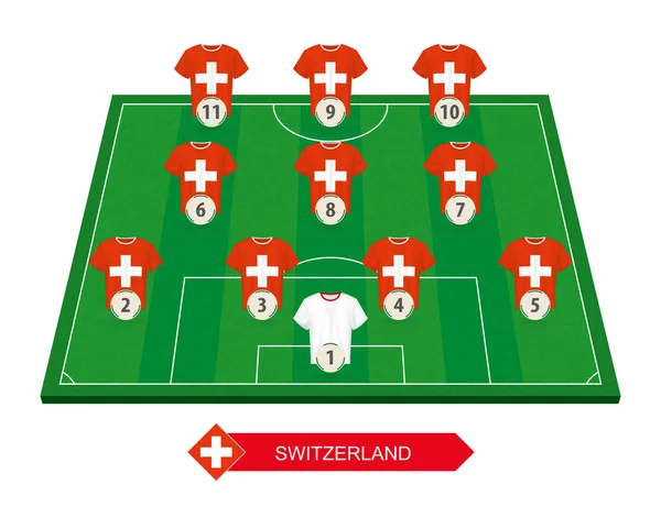 Equipo Fútbol Suizo Alineación Campo Fútbol Para Competición Europea Fútbol — Vector de stock