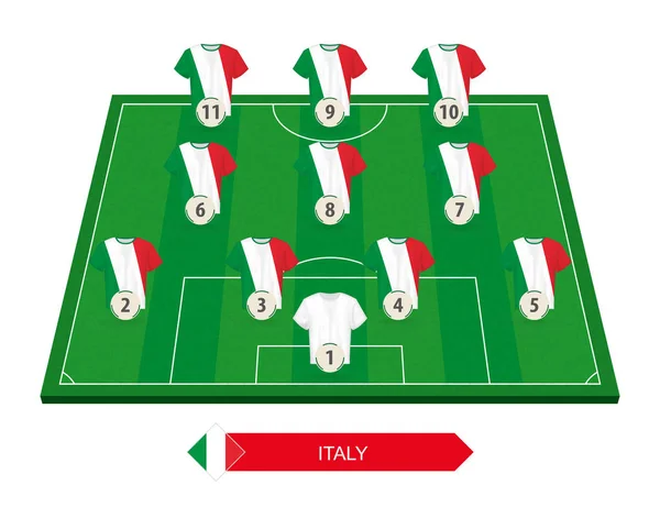 Aufstellung Der Italienischen Fußballmannschaft Auf Dem Fußballplatz Für Den Europäischen — Stockvektor