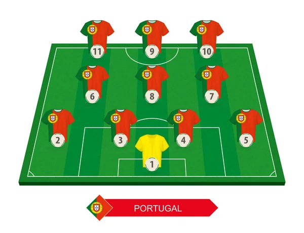 Portugal Alineación Del Equipo Fútbol Campo Fútbol Para Competición Europea — Vector de stock