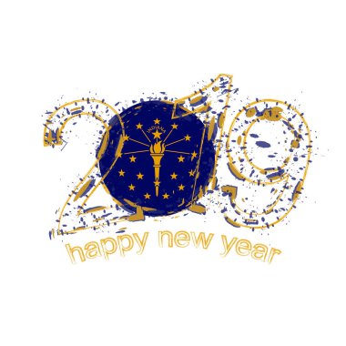 2019 seneler bize Indiana Eyalet bayrağı ile. Tatil grunge vektör çizim.
