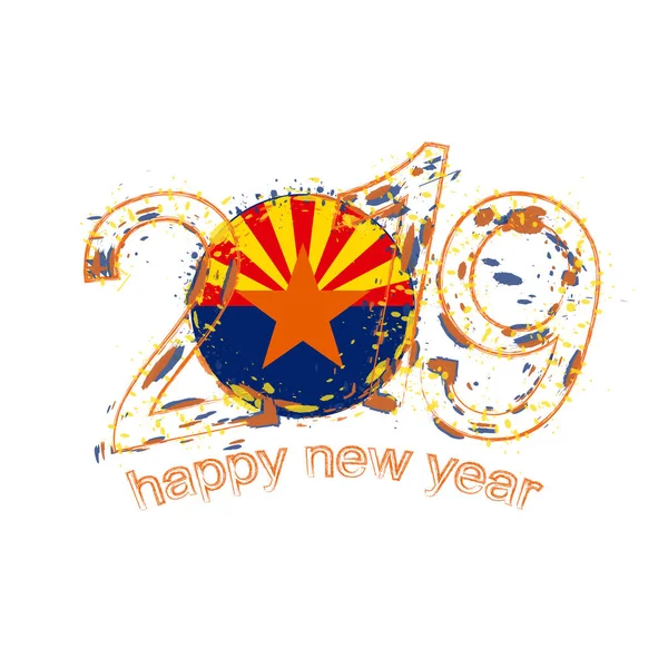 Feliz Ano Novo 2019 Com Bandeira Arizona State Férias Grunge —  Vetores de Stock