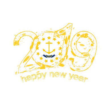 2019 seneler bize Rhode Island Eyalet bayrağı ile. Tatil grunge vektör çizim.