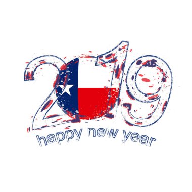 2019 seneler bize Texas devlet bayrağı ile. Tatil grunge vektör çizim.