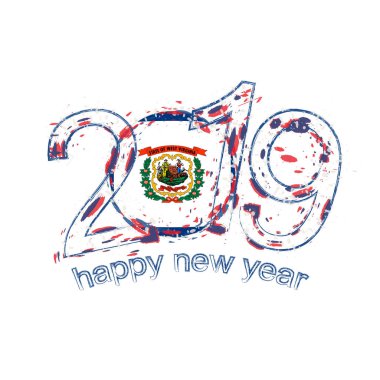 2019 seneler bize West Virginia devlet bayrağı ile. Tatil grunge vektör çizim.