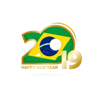 Yıl 2019 Brezilya bayrak desenli. Mutlu yeni yıl tasarım. Vektör çizim.