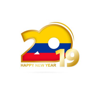 Yıl 2019 Kolombiya bayrak desenli. Mutlu yeni yıl tasarım. Vektör çizim.