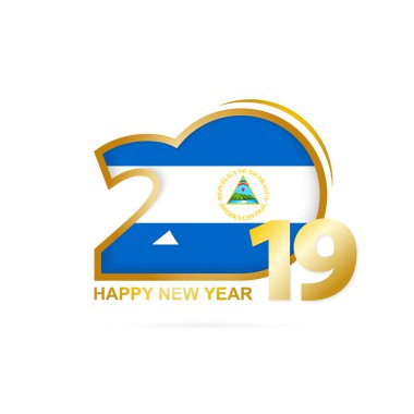 Yıl 2019 Nikaragua bayrağı desenli. Mutlu yeni yıl tasarım. Vektör çizim.