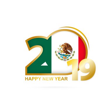 Yıl 2019 Meksika bayrak desenli. Mutlu yeni yıl tasarım. Vektör çizim.