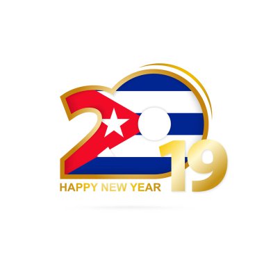 Yıl 2019 Küba bayrak desenli. Mutlu yeni yıl tasarım. Vektör çizim.
