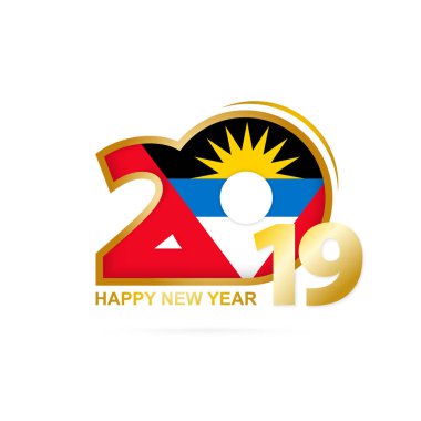 Yıl 2019 Antigua ve Barbuda bayrağı desenli. Mutlu yeni yıl tasarım. Vektör çizim.
