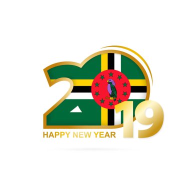 Yıl 2019 Dominika bayrak desenli. Mutlu yeni yıl tasarım. Vektör çizim.