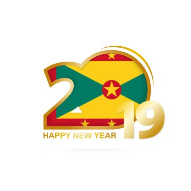 Yıl 2019 Grenada bayrağı desenli. Mutlu yeni yıl tasarım. Vektör çizim.