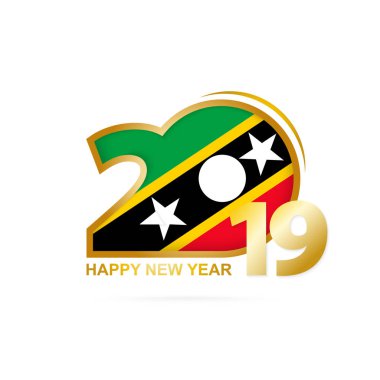 Yıl 2019 Saint Kitts ve Nevis bayrak desenli. Mutlu yeni yıl tasarım. Vektör çizim.
