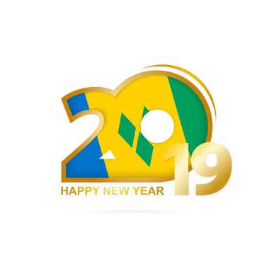 Yıl 2019 Saint Vincent ve Grenadinler bayrak deseni. Mutlu yeni yıl tasarım. Vektör çizim.