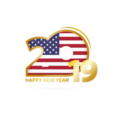 Yıl 2019 ABD bayrağı desenli. Mutlu yeni yıl tasarım. Vektör çizim.