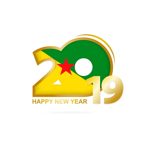 年2019与法属圭亚那旗子样式 新年快乐的设计 矢量插图 — 图库矢量图片