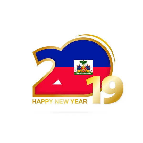 年2019与海地旗子样式 新年快乐的设计 矢量插图 — 图库矢量图片