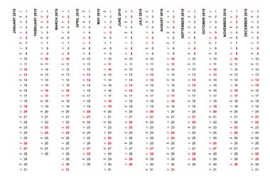 Basit dikey takvim şablonu yıl 2019