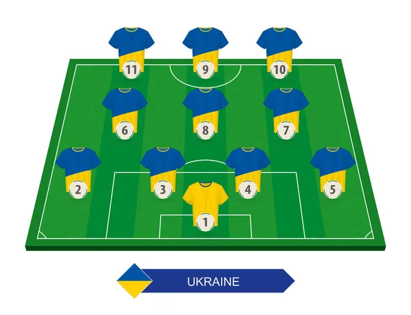 Equipo Fútbol Ucrania Alineación Campo Fútbol Para Competición Europea Fútbol — Vector de stock