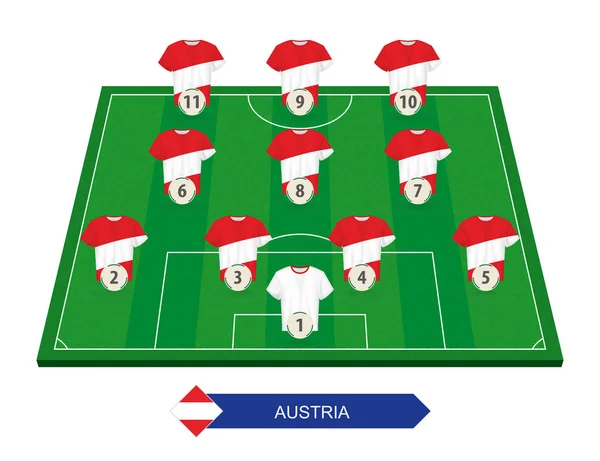Austria Alineación Del Equipo Fútbol Campo Fútbol Para Competición Europea — Vector de stock
