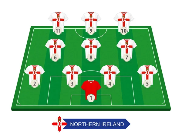 Equipo Fútbol Irlanda Del Norte Alineación Campo Fútbol Para Competición — Vector de stock