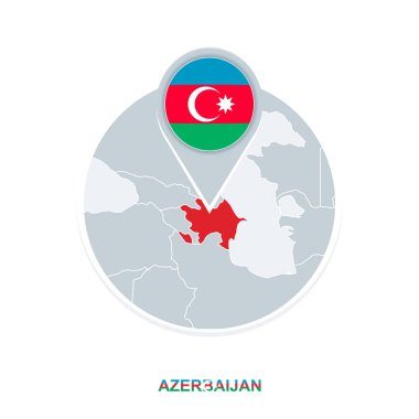 Azerbaycan harita ve bayrak, vurgulanan Azerbaycan ile vektör harita simgesi