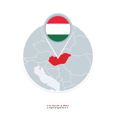 Macaristan Haritası ve bayrak, vurgulanan Macaristan ile vektör harita simgesi